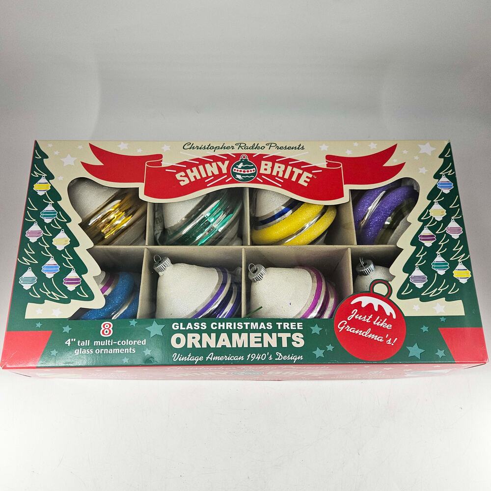 Christopher Radko Shiny Brite Snow Tops Reflector Christmas Tree Ornament Set